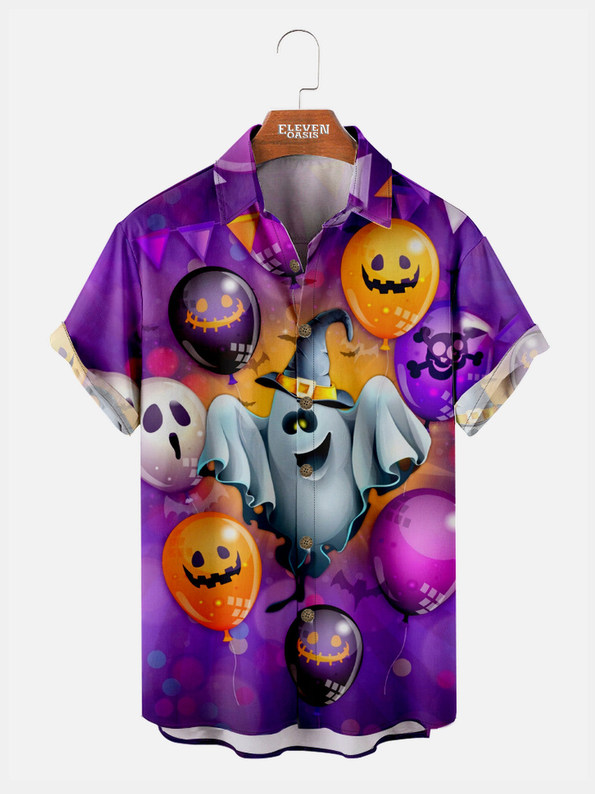 Men's Ghost Party Balloons Halloween Short Sleeve Shirt Eleven Oasis