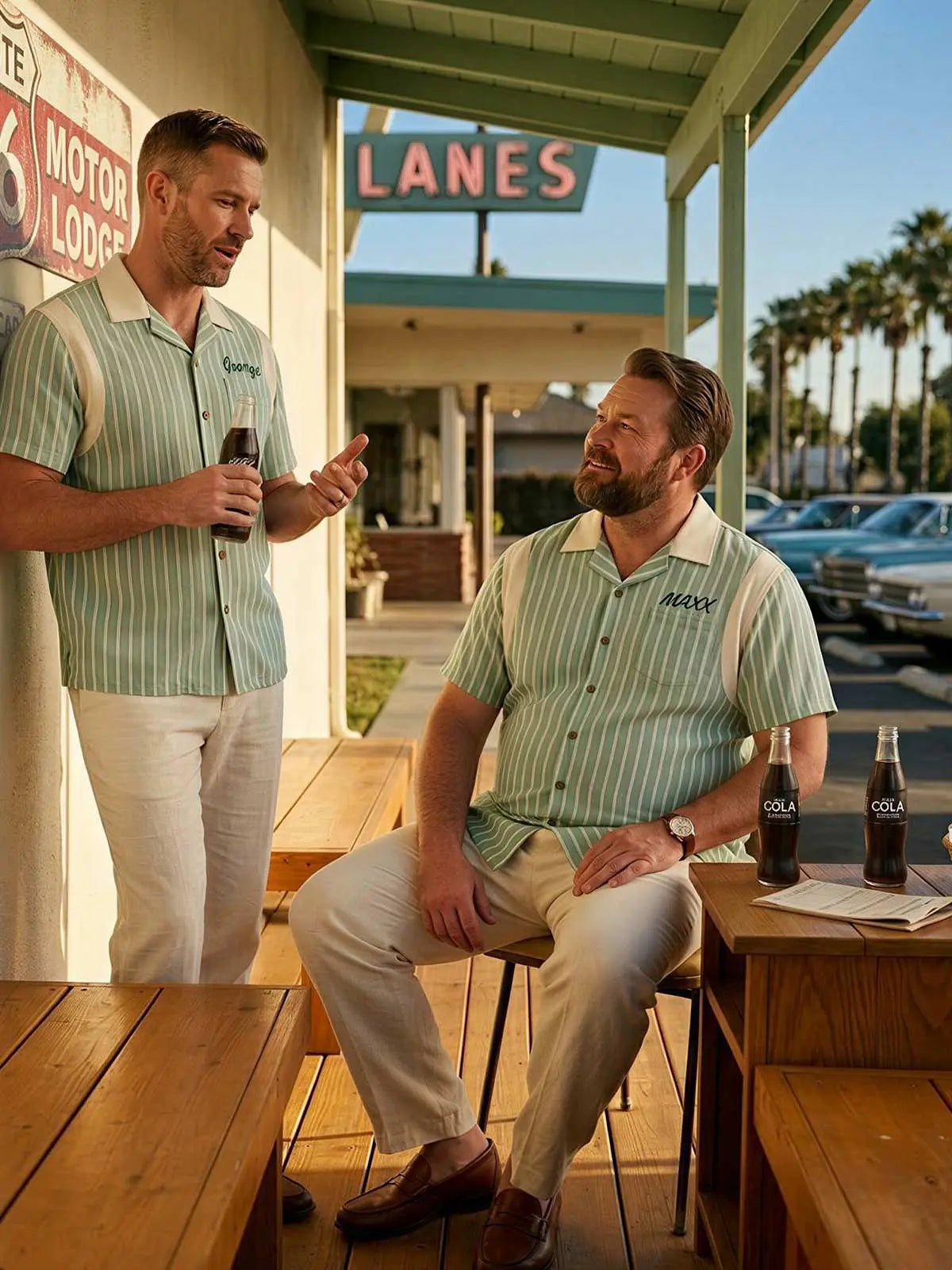 Men's Custom Vintage Stripe Bowling Short Sleeve Shirt ElevenOasis