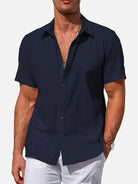 Men's Striped Textured Cotton Short Sleeve Shirt ElevenOasis