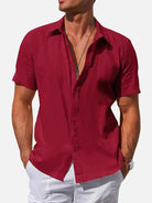 Men's Striped Textured Cotton Short Sleeve Shirt ElevenOasis