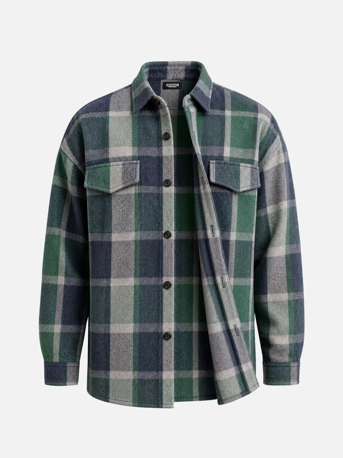 Men's Brushed Overscale Plaid Double Pocket Long Sleeve Shirt Eleven Oasis