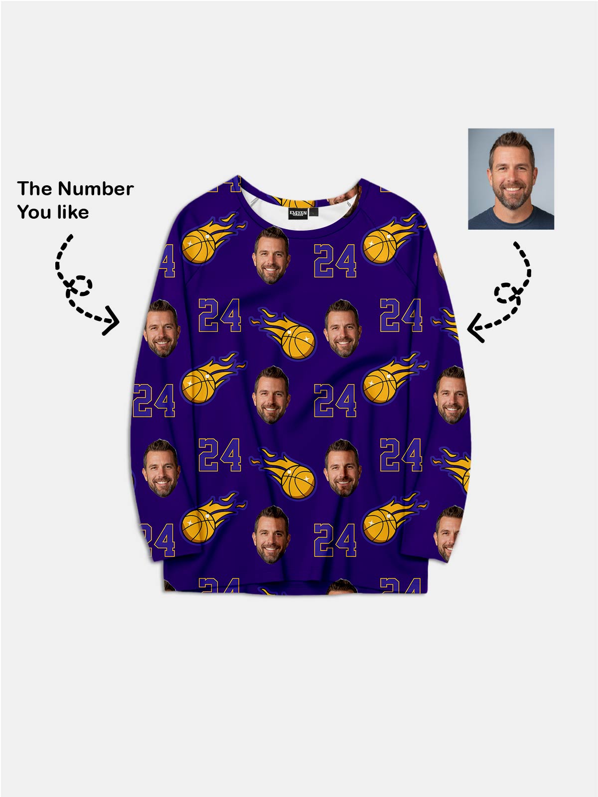 Custom Basketball Team & Face Pajama Set - Purple & Gold Eleven Oasis