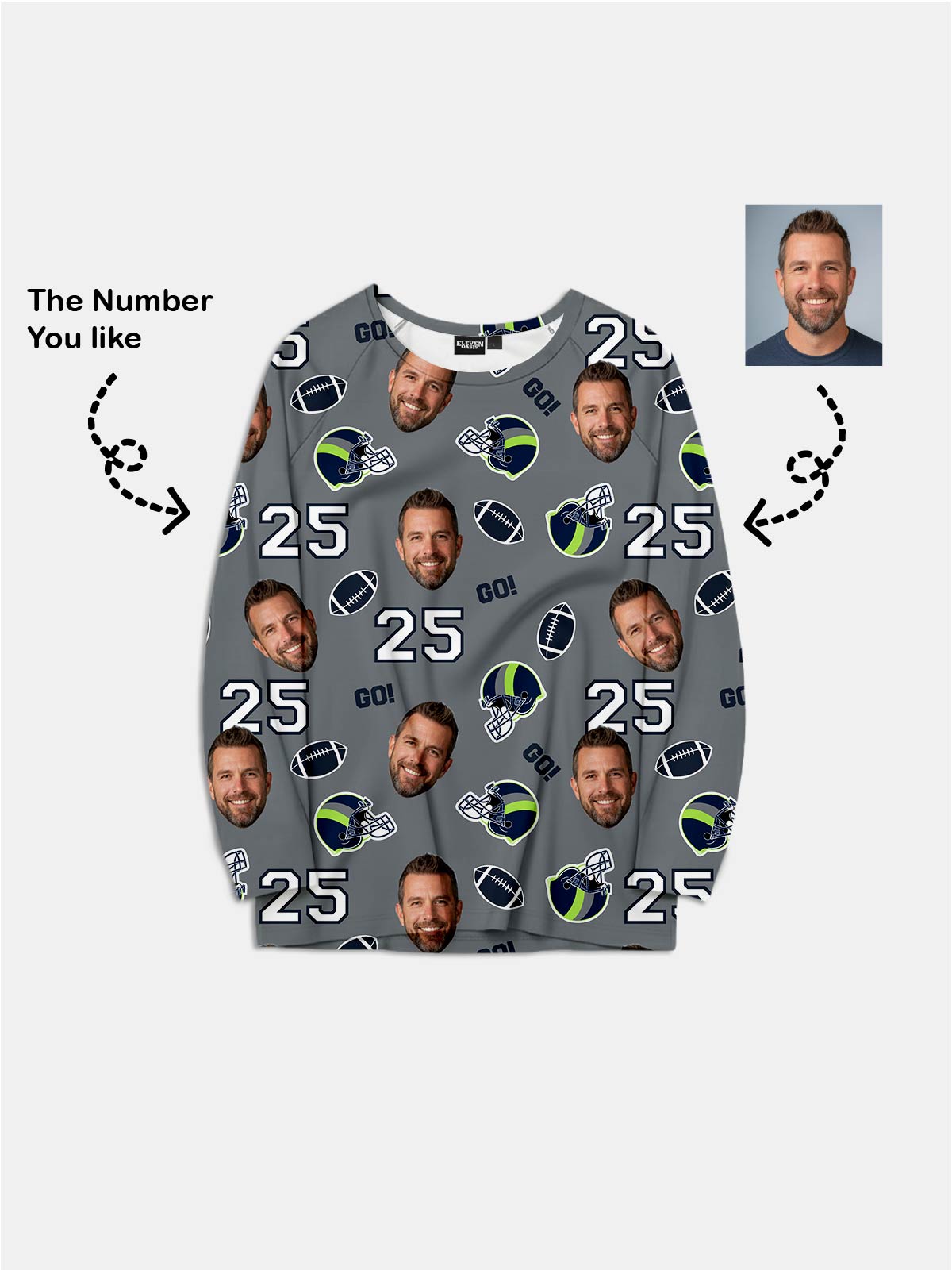 Custom Football Team & Face Pajama Set - Emerald City Blue & Green Eleven Oasis