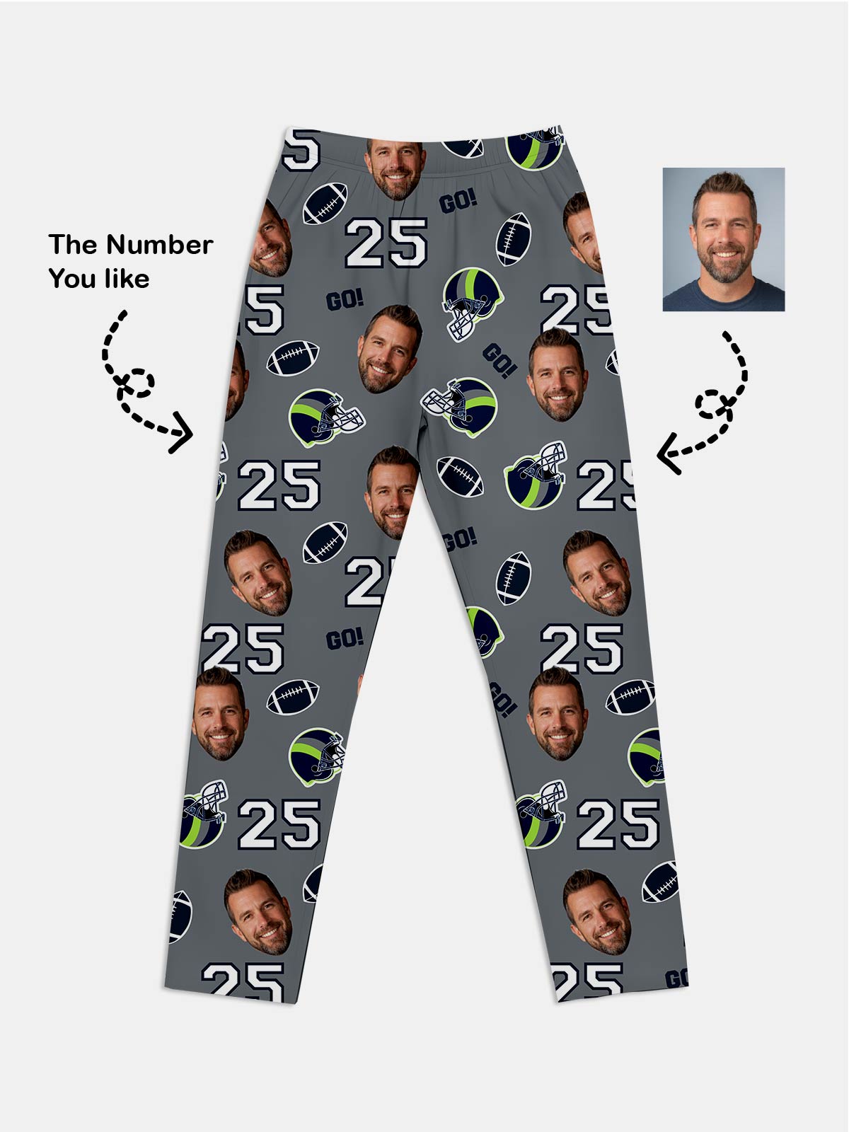 Custom Football Team & Face Pajama Set - Emerald City Blue & Green Eleven Oasis