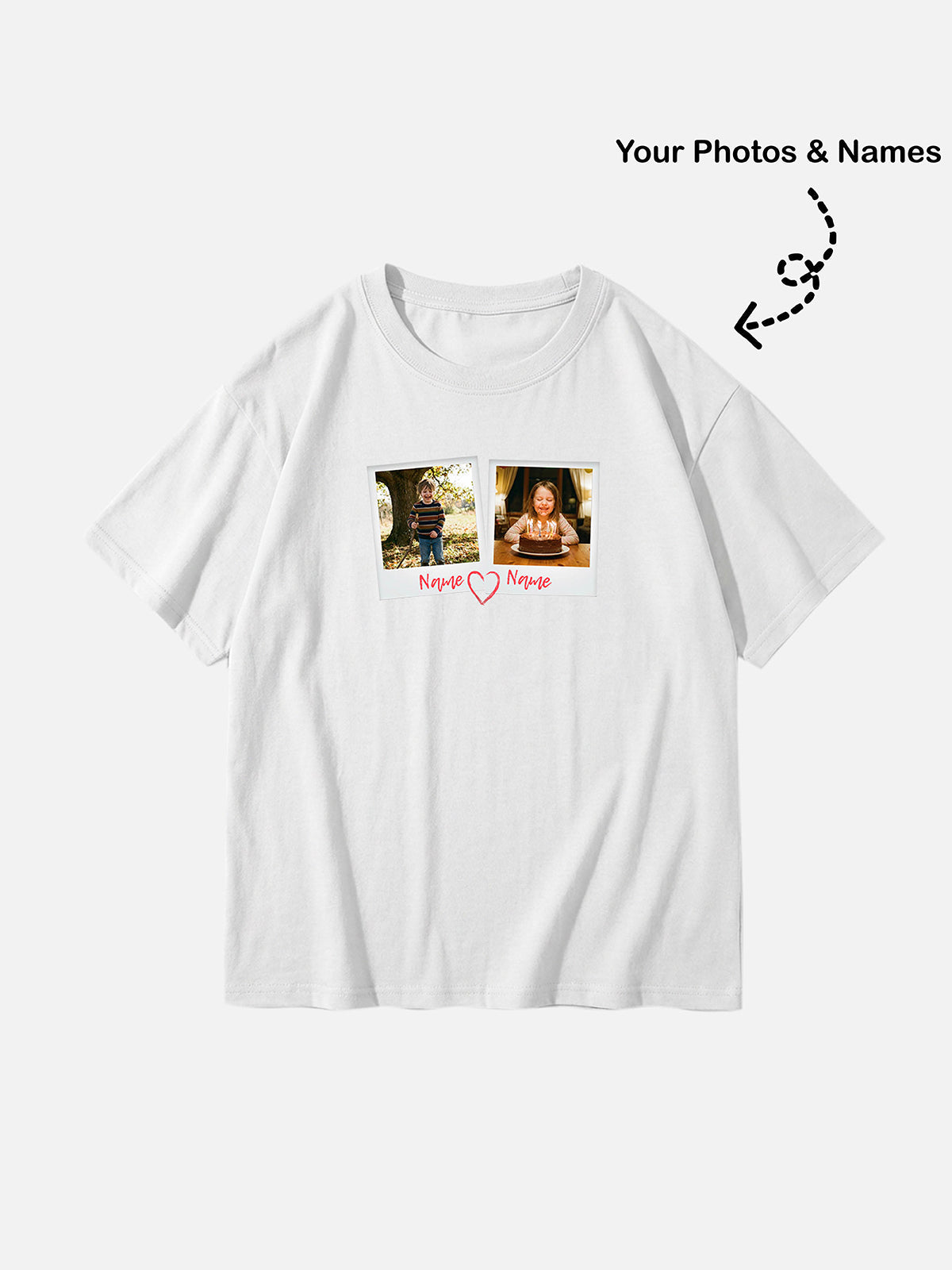 Custom Photos & Names Cotton Short Sleeve T-Shirt Eleven Oasis