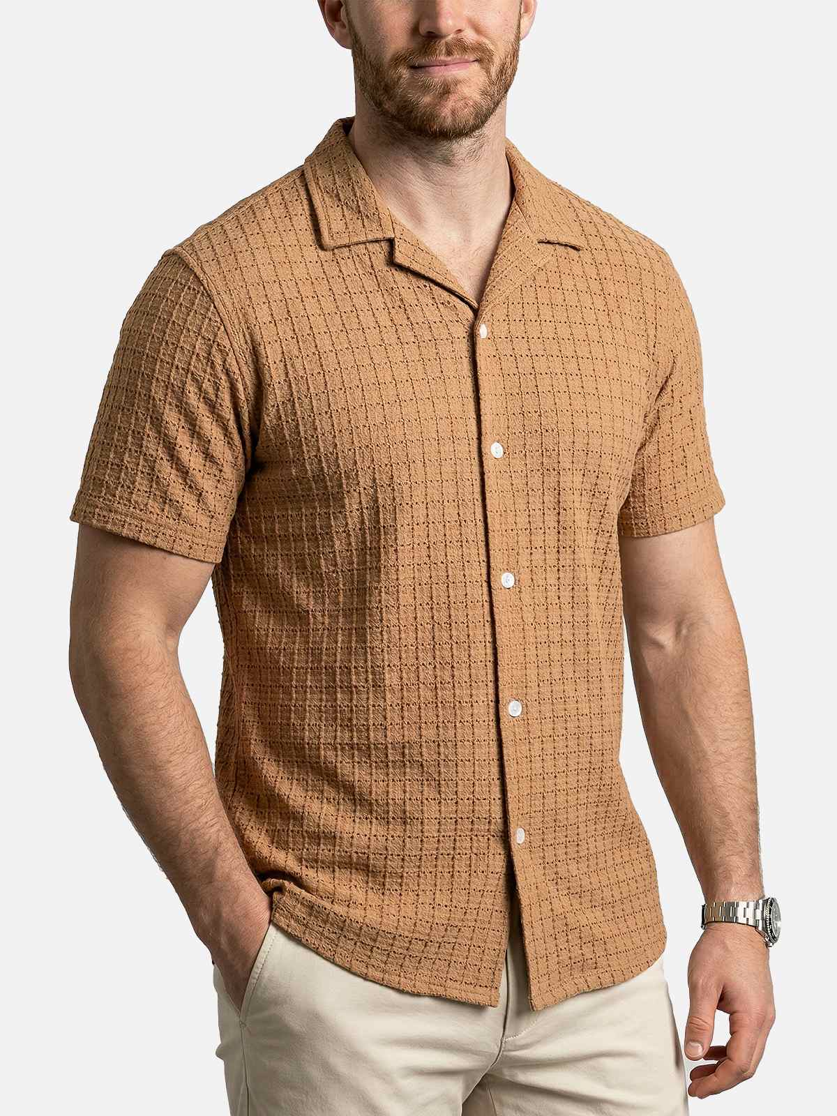 Men's Textured Knit Slim Fit Short Sleeve Shirt Eleven Oasis