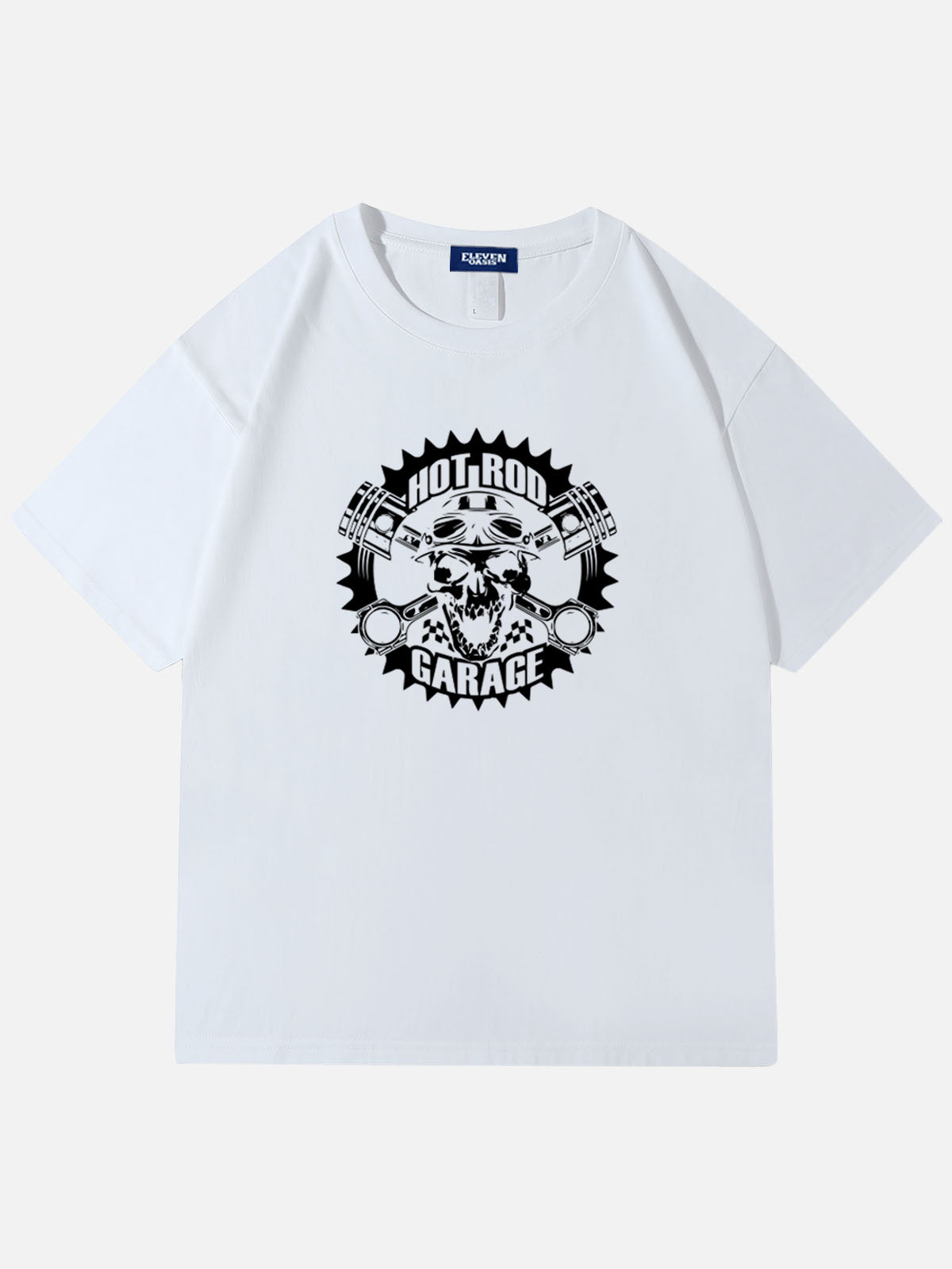 Hot Rod Garage Skull Piston Cotton T-Shirt Eleven Oasis