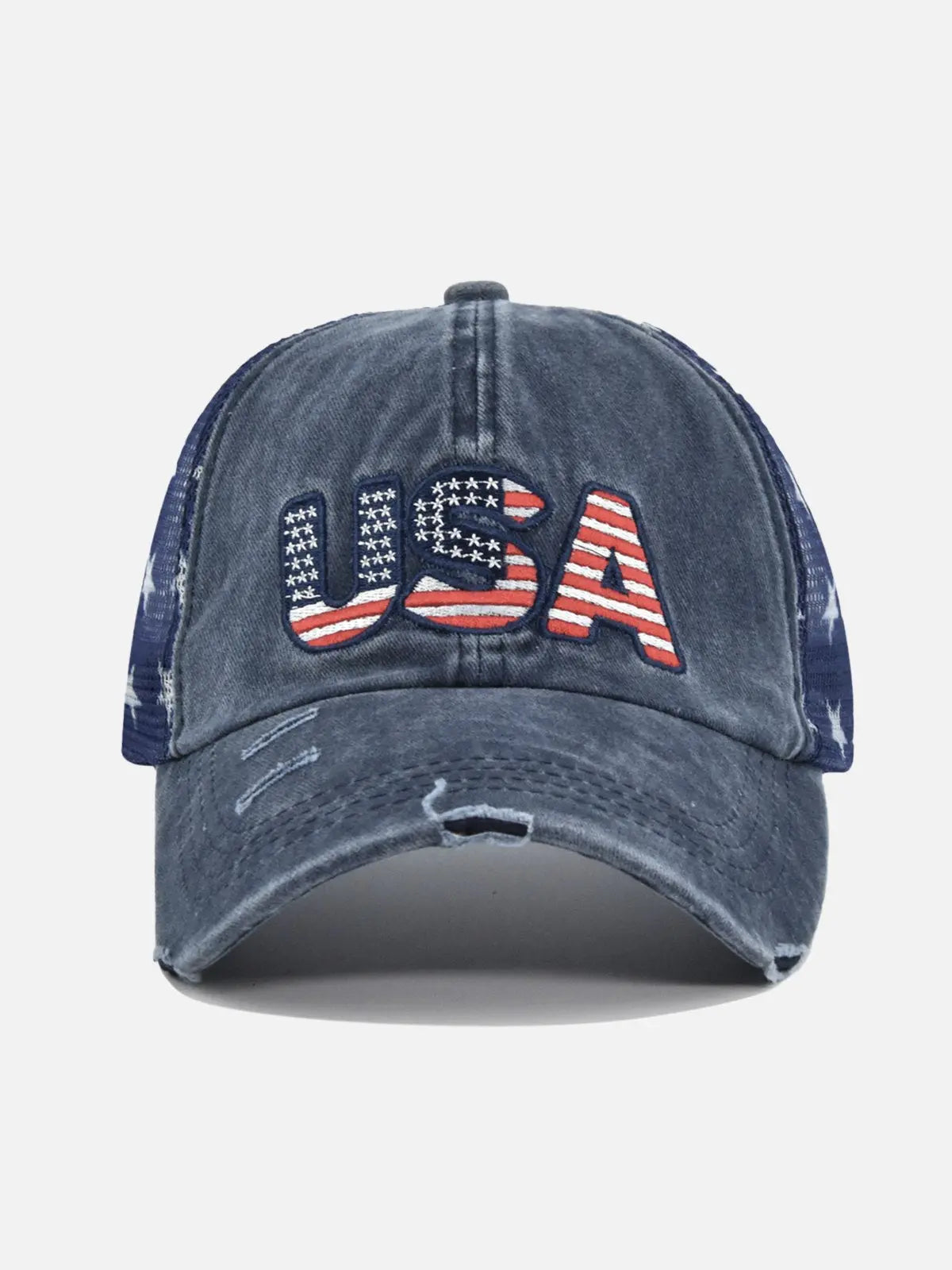 USA Embroidered Distressed Mesh Baseball Cap Eleven Oasis