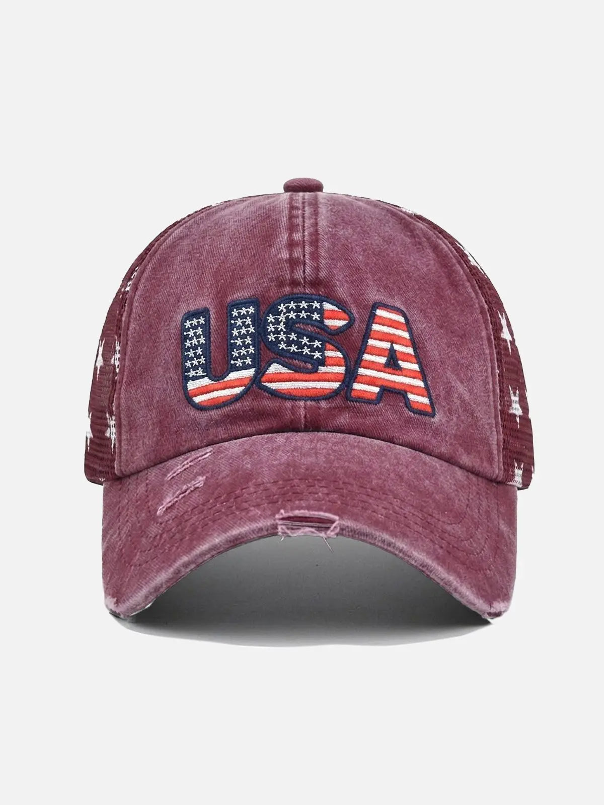 USA Embroidered Distressed Mesh Baseball Cap Eleven Oasis