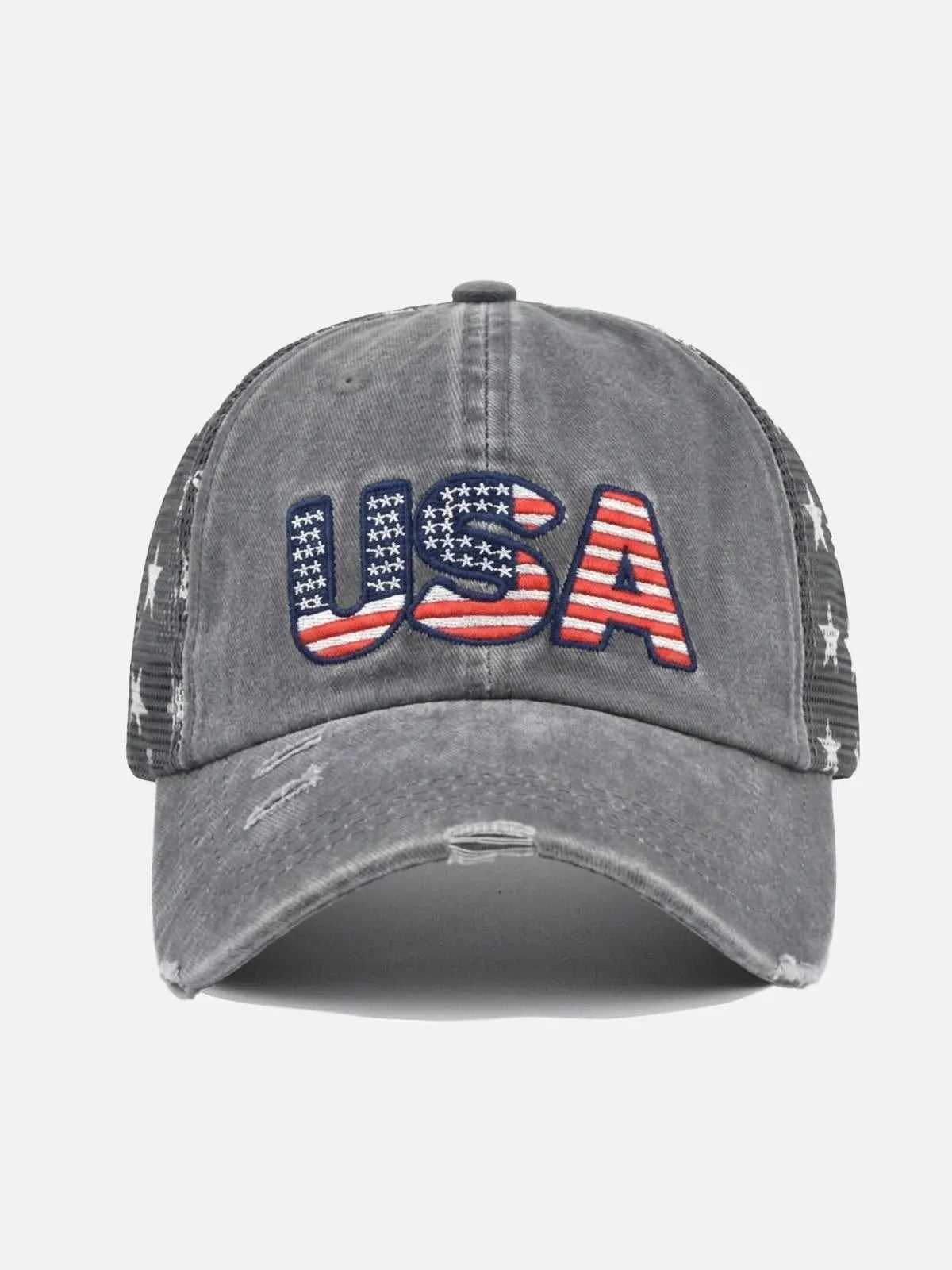 USA Embroidered Distressed Mesh Baseball Cap Eleven Oasis