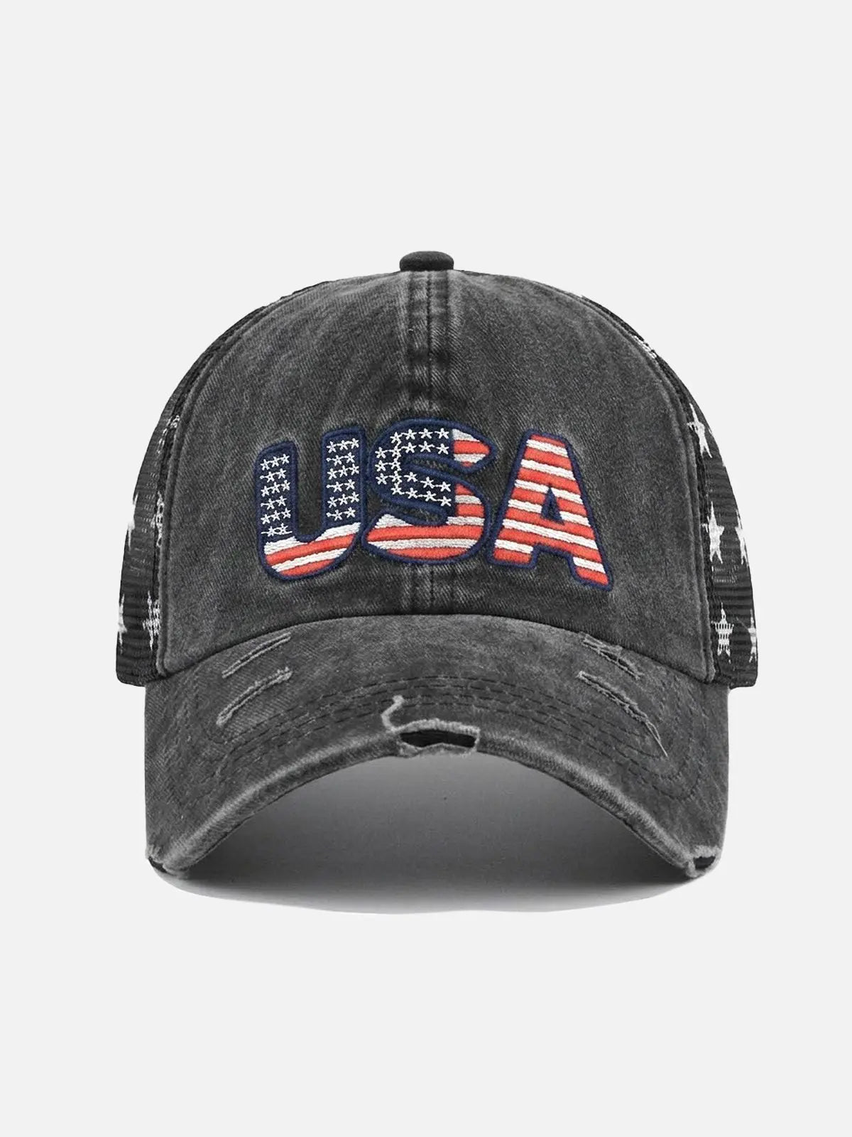 USA Embroidered Distressed Mesh Baseball Cap Eleven Oasis