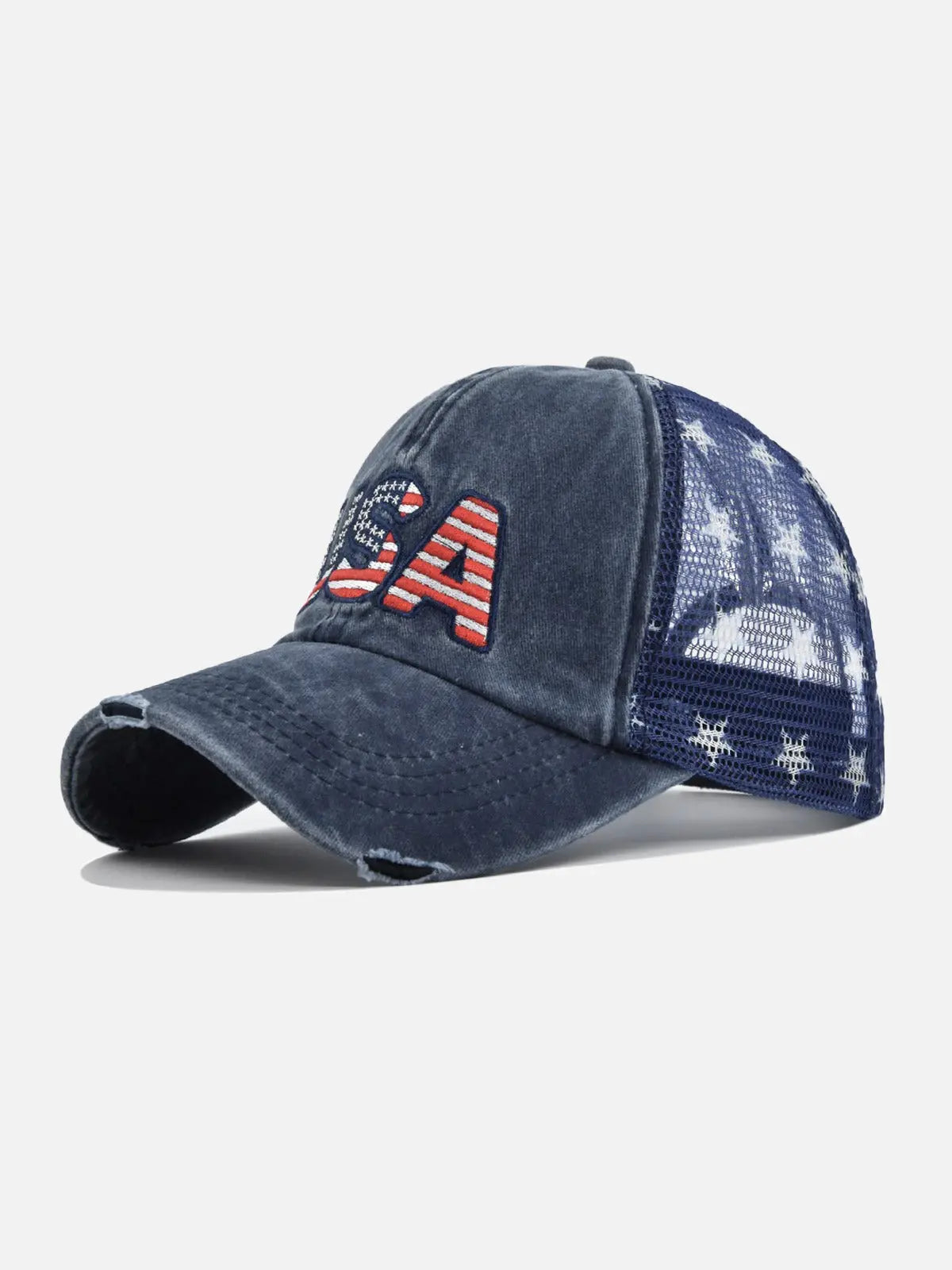 USA Embroidered Distressed Mesh Baseball Cap Eleven Oasis