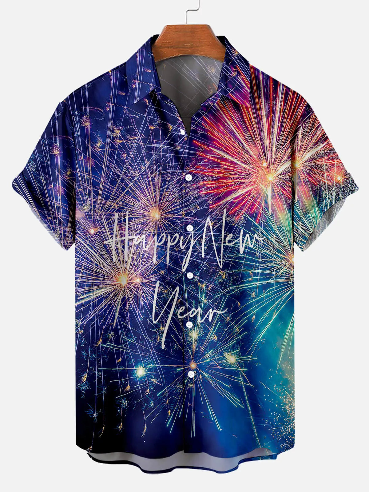Men's Happy New Year Fireworks Short Sleeve Shirt Eleven Oasis
