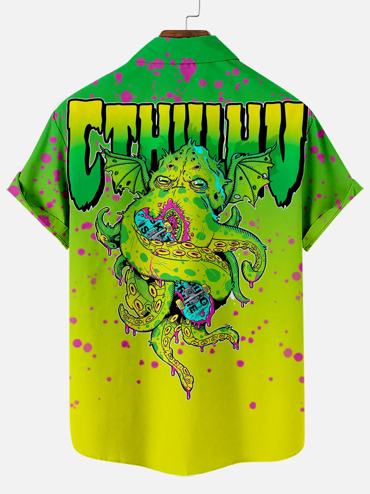 Big Octopus Cthulhu Skateboard Pattern Men's Short Sleeve TopMens short sleeve shirts Big and tall Mens shirts Short sleeve shirts for men Mens 4xl shirts Casual short sleeve shirts