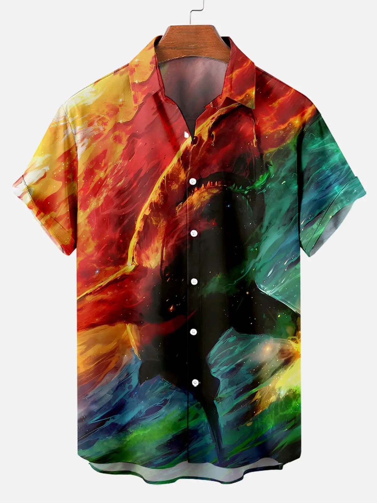 Hawaiian Shark Oil Painting Pattern Men's Short Sleeve TopMens short sleeve shirts Big and tall Mens shirts Short sleeve shirts for men Mens 4xl shirts Casual short sleeve shirts