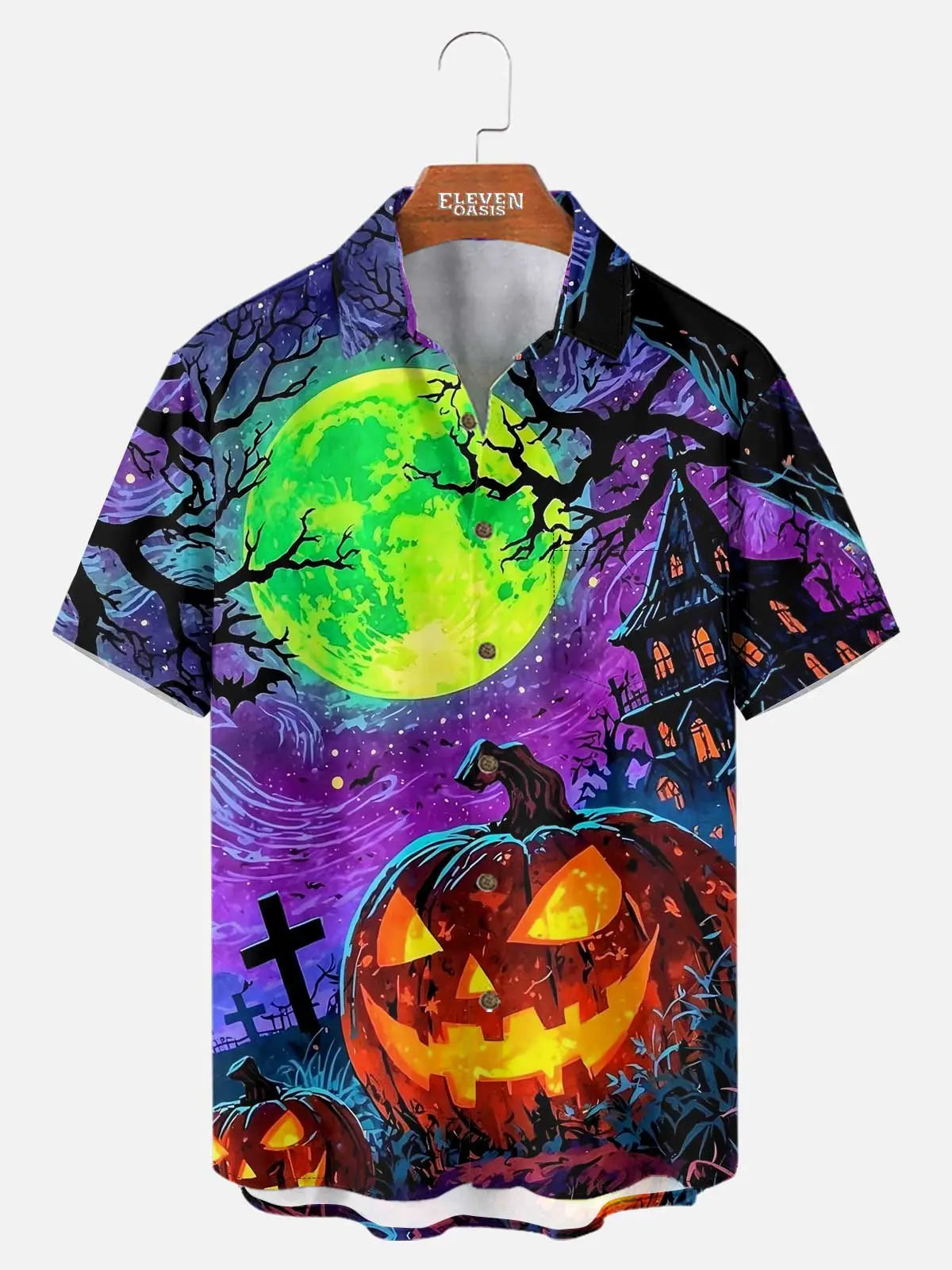Men's Haunted Pumpkin Moon Short Sleeve Shirt 