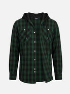 Men's Hooded Plaid Double Pocket Long Sleeve Shirt Eleven Oasis