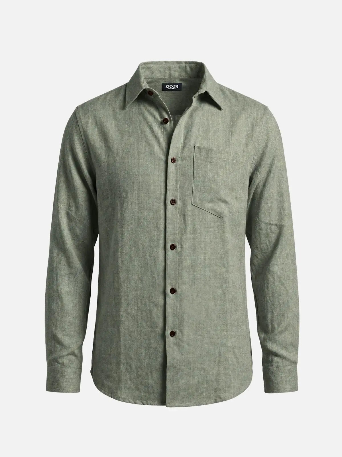 Men's Textured Linen-Look Pocket Long Sleeve Shirt Eleven Oasis