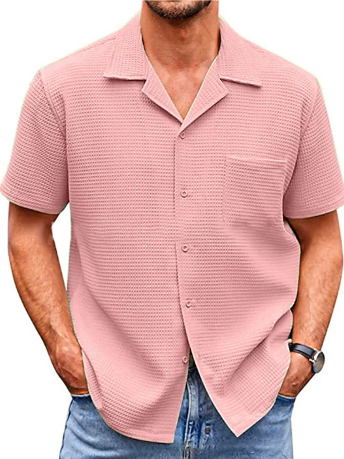 Men's Solid Waffle Short Sleeve Shirt ElevenOasis