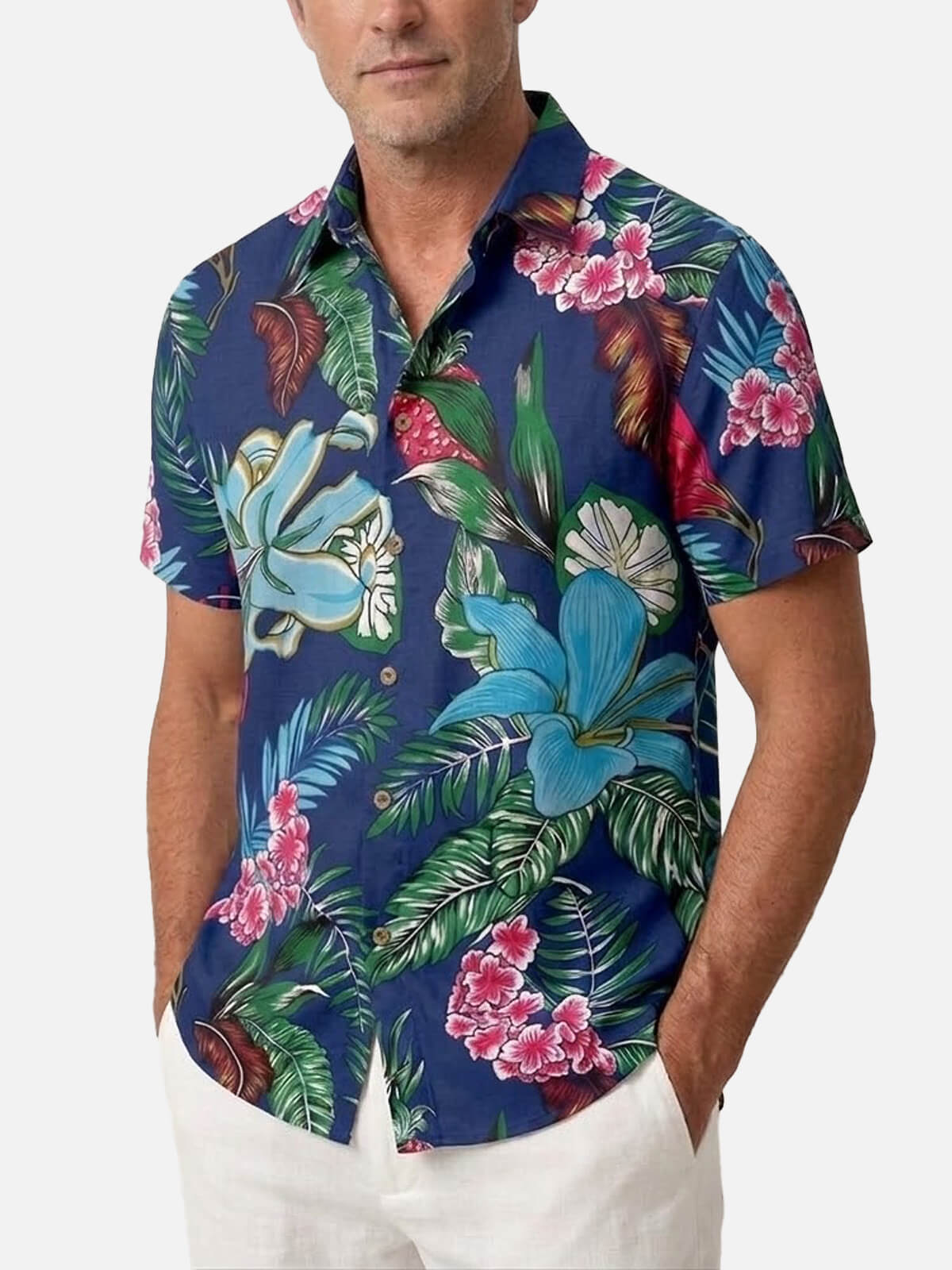 Men's Tropical Floral Pattern Short Sleeve Shirt Eleven Oasis