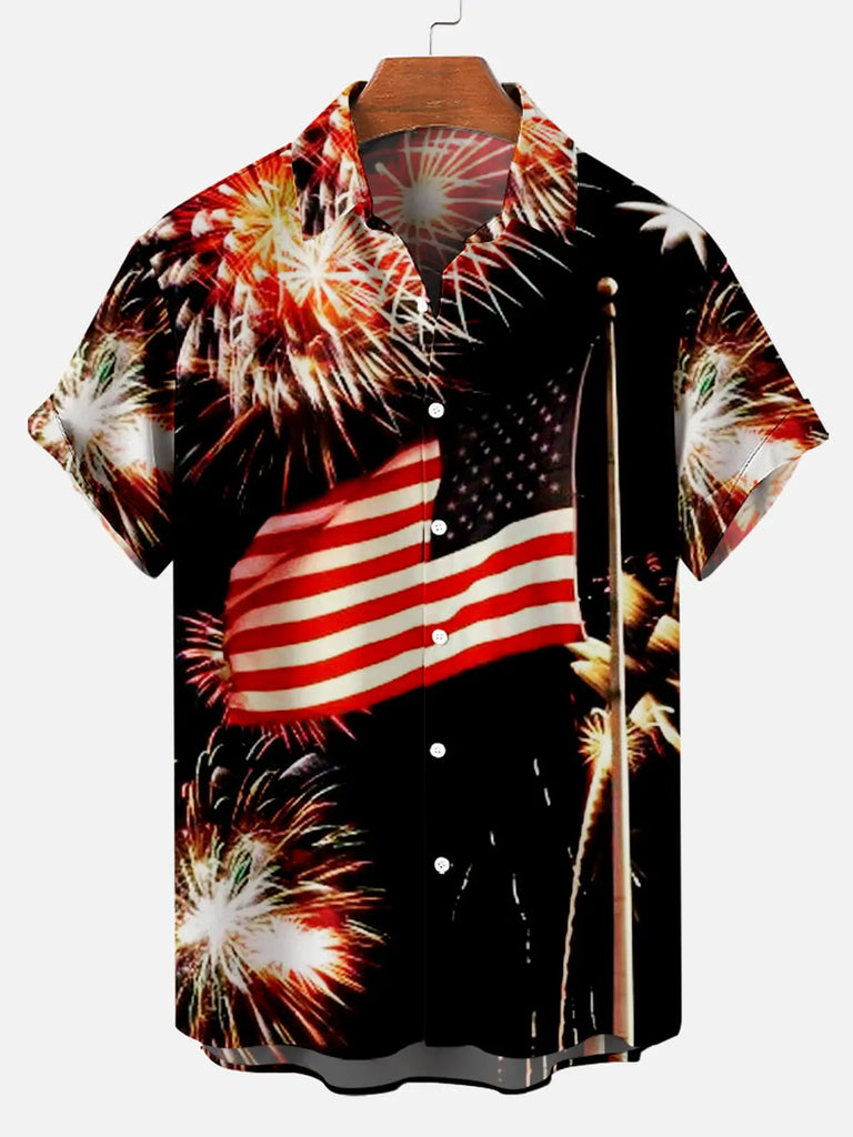 Firework Flag Pattern Men's Short Sleeve ShirtMens short sleeve shirts Big and tall Mens shirts Short sleeve shirts for men Mens 4xl shirts Casual short sleeve shirts