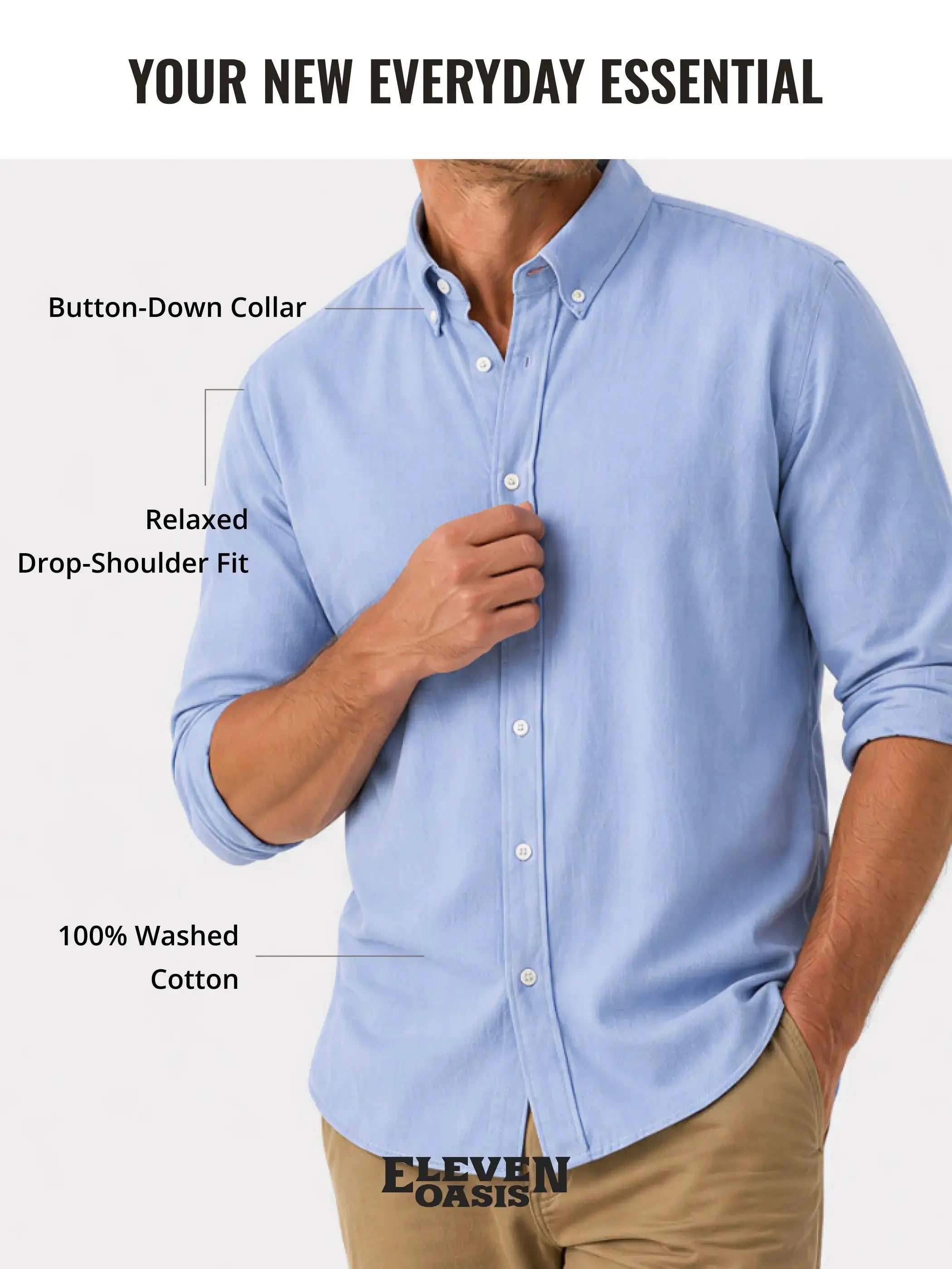 Men's Easygoing 100% Cotton Button Down Shirt ElevenOasis