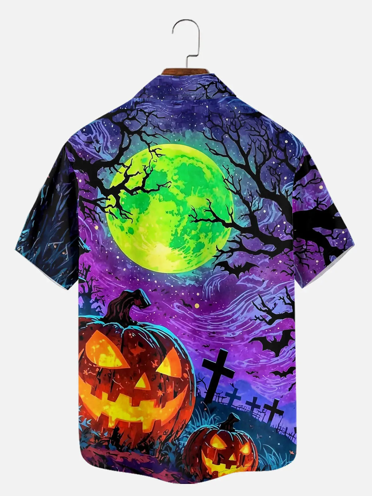 Tall Men's Haunted Pumpkin Moon Short Sleeve Shirt Eleven Oasis