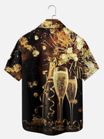 Men's New Year Fireworks Champagne Short Sleeve Shirt Eleven Oasis