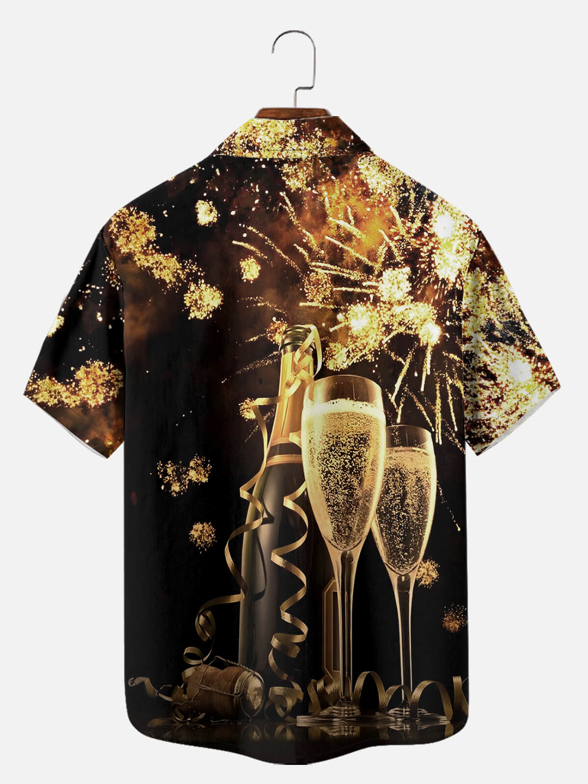 Men's New Year Fireworks Champagne Short Sleeve Shirt Eleven Oasis