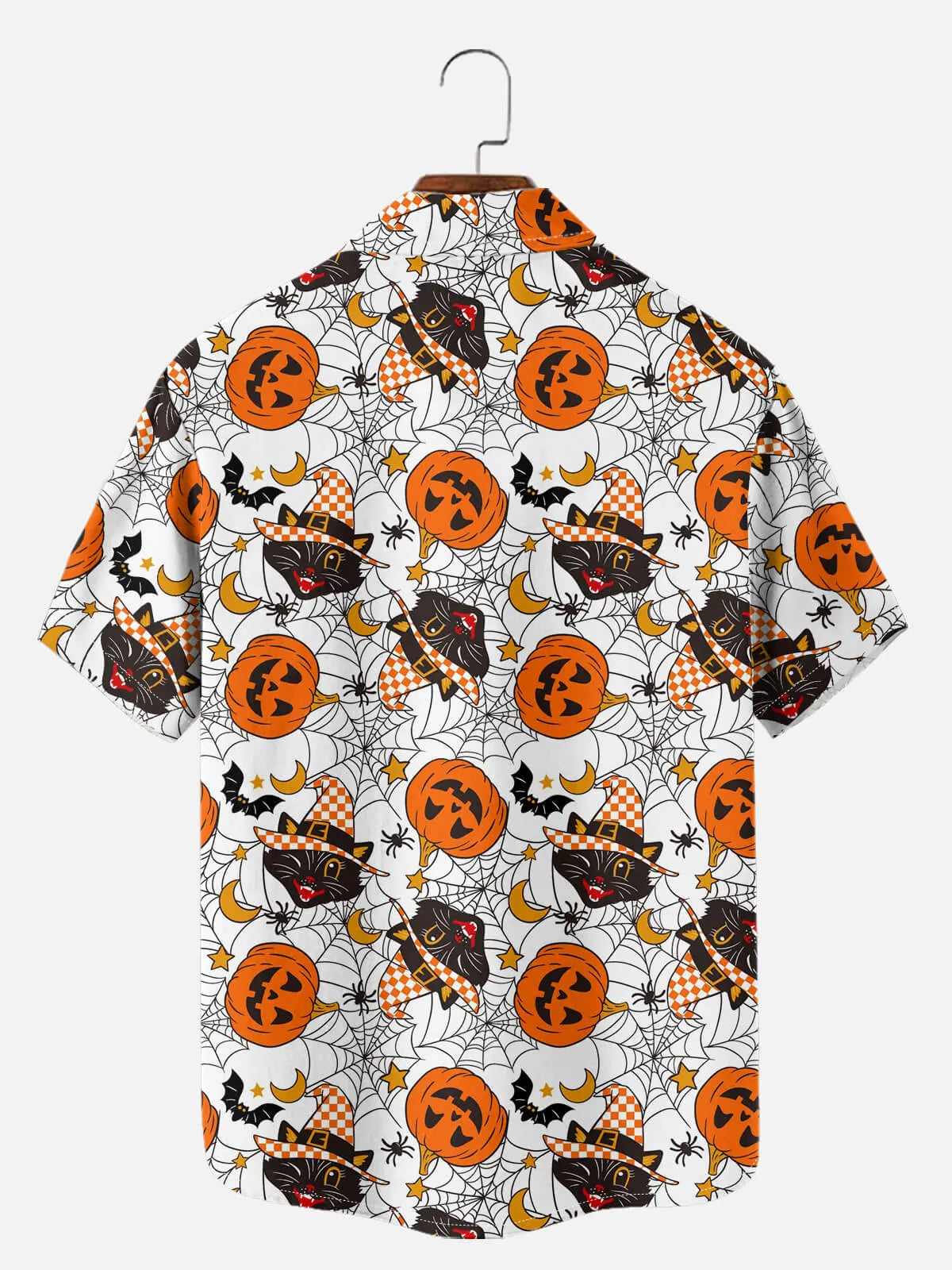 Tall Men's Halloween Cats and Pumpkins Short Sleeve Shirt Eleven Oasis