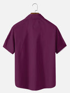 Tall Men's Casual Linen-Feel Printed Solid Color Button Short Sleeve Shirt ElevenOasis
