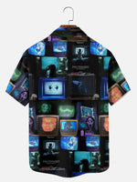 Tall Men¡®s Horror Movies TV Screens Collage Short Sleeve Shirt Eleven Oasis