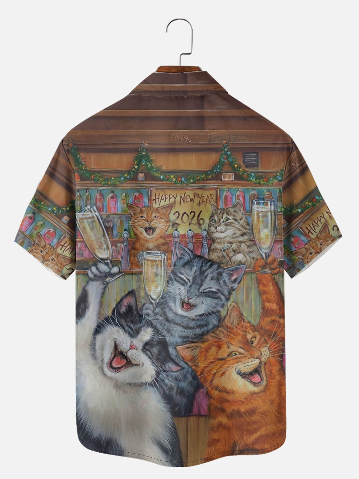 Tall Men's New Year Party Cats Short Sleeve Shirt Eleven Oasis