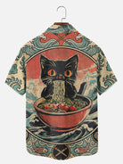 Men's Japanese Ramen Cat Ukiyo-e Short Sleeve Shirt Eleven Oasis
