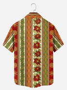 Men's Poinsettia Stripe Christmas Short Sleeve Shirt ElevenOasis