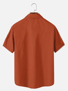 Tall Men's Casual Linen-Feel Printed Solid Color Button Short Sleeve Shirt ElevenOasis