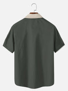 Men's Color-block Striped Casual Breathable Bowling Short Sleeve Shirt ElevenOasis