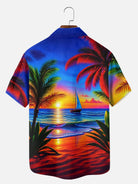 Tall Men's Vibrant Sunset Beach Ocean Sand Vacation Short Sleeve Shirt ElevenOasis