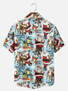 Men's Vintage Santa & Reindeer Christmas Short Sleeve Shirt ElevenOasis