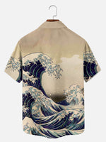 Men's Japanese Godzilla Wave Art Short Sleeve Shirt Eleven Oasis
