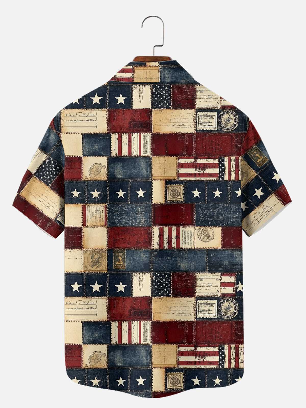 Tall Men's Vintage Patchwork Americana Short Sleeve Shirt Eleven Oasis