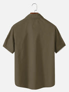 Tall Men's Casual Linen-Feel Printed Solid Color Button Short Sleeve Shirt ElevenOasis