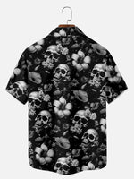Men's Skull and Floral Print Short Sleeve Shirt Eleven Oasis