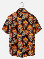 Tall Men's Flaming Skull Halloween Short Sleeve Shirt Eleven Oasis