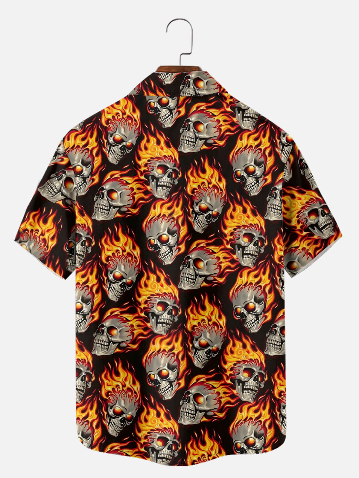 Tall Men's Flaming Skull Halloween Short Sleeve Shirt Eleven Oasis