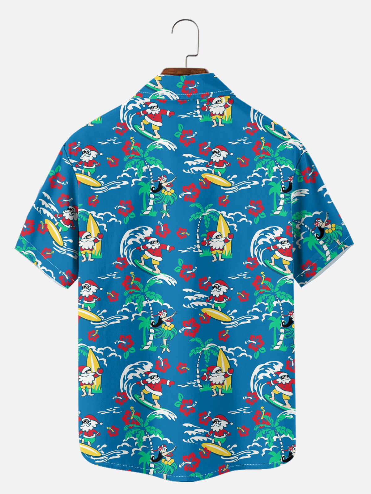 Men's Santa Flamingo Tropical Christmas Short Sleeve Shirt Eleven Oasis