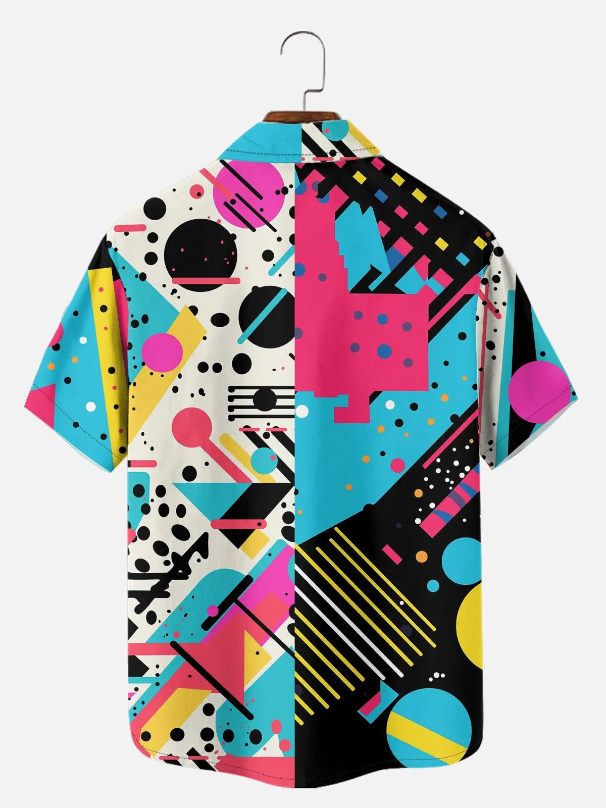 Tall Men's Trapper Keeper Inspired Colorful  Geometric Shapes Short Sleeve Shirt ElevenOasis