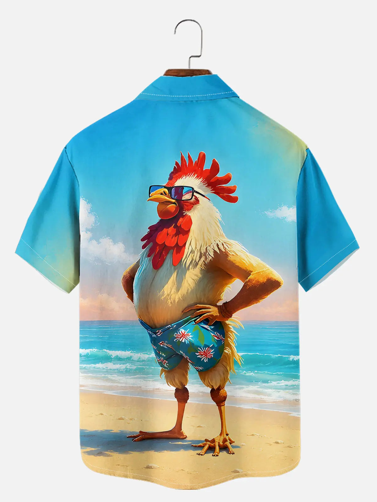 Men's Beach Rooster Hawaiian Short Sleeve Shirt ElevenOasis