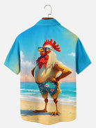 Men's Beach Rooster Hawaiian Short Sleeve Shirt ElevenOasis