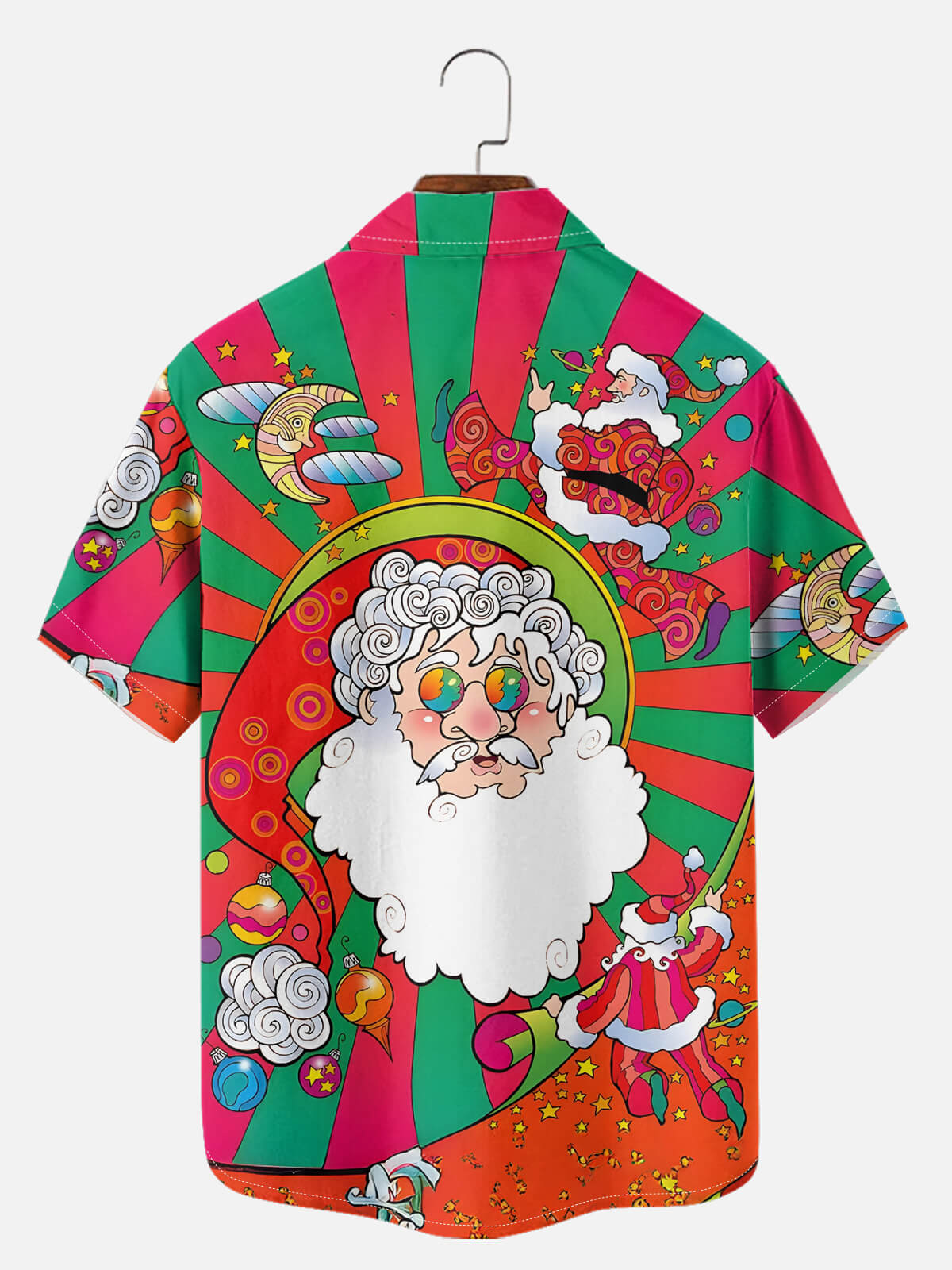 Tall Men's Psychedelic Groovy Christmas Santa Holiday Short Sleeve Shirt Eleven Oasis